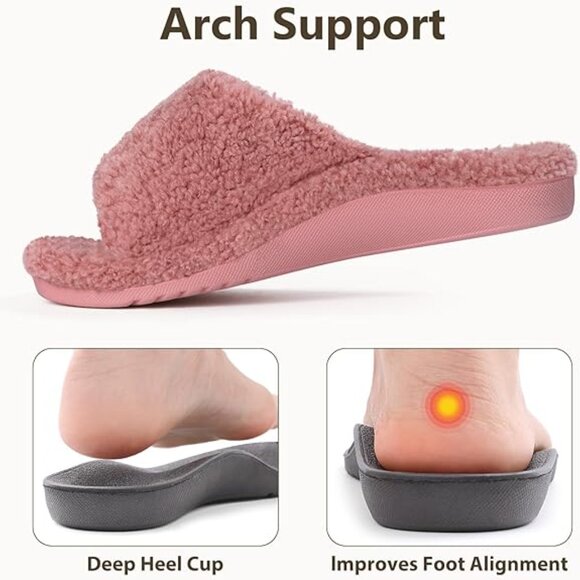 Fuzzy Orthopedic Arch Support Slippers Comfy Plush House Shoes Pink Size 6.5-7 - Picture 3 of 6